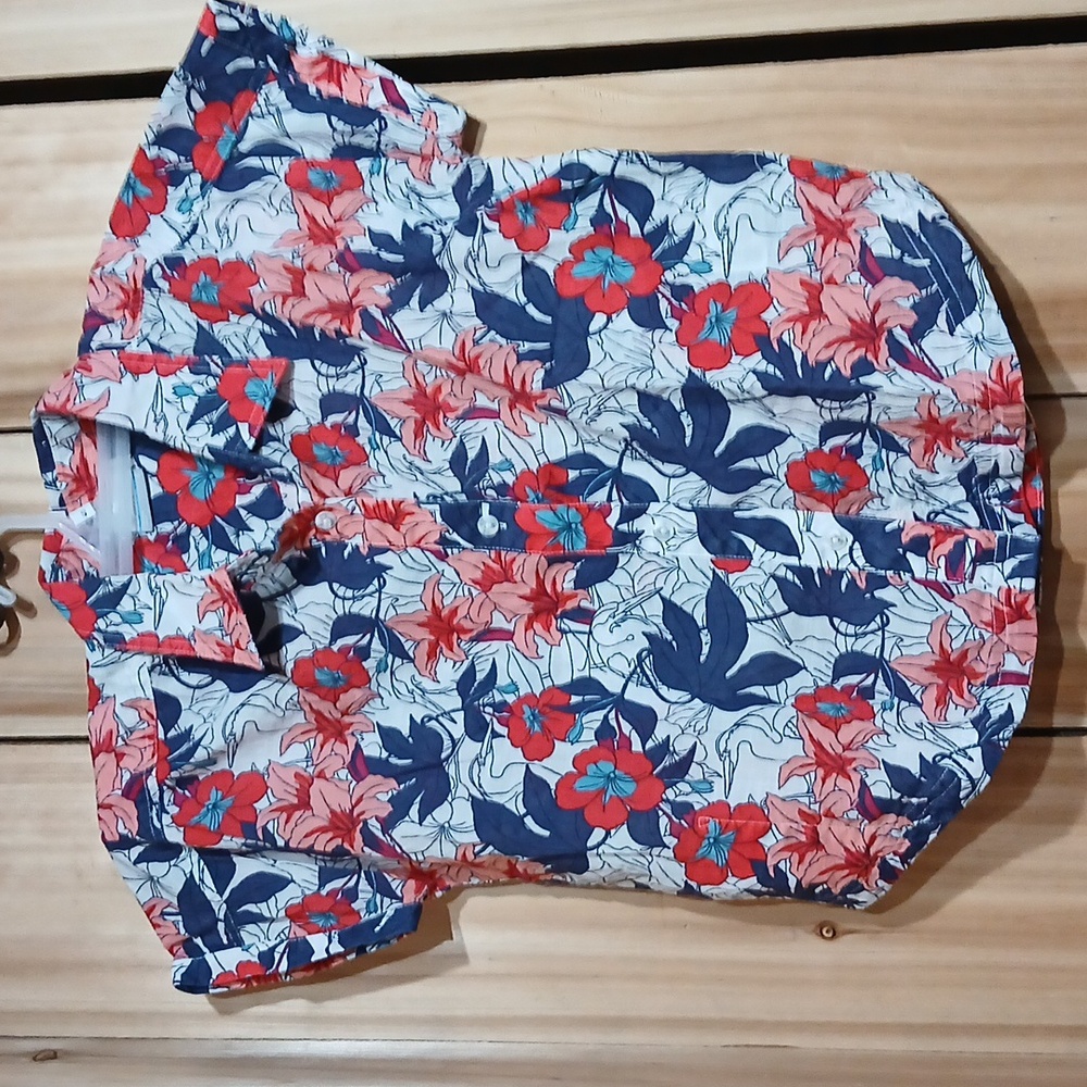 Columbia Kids Floral Button Down Shirt - Red and Blue